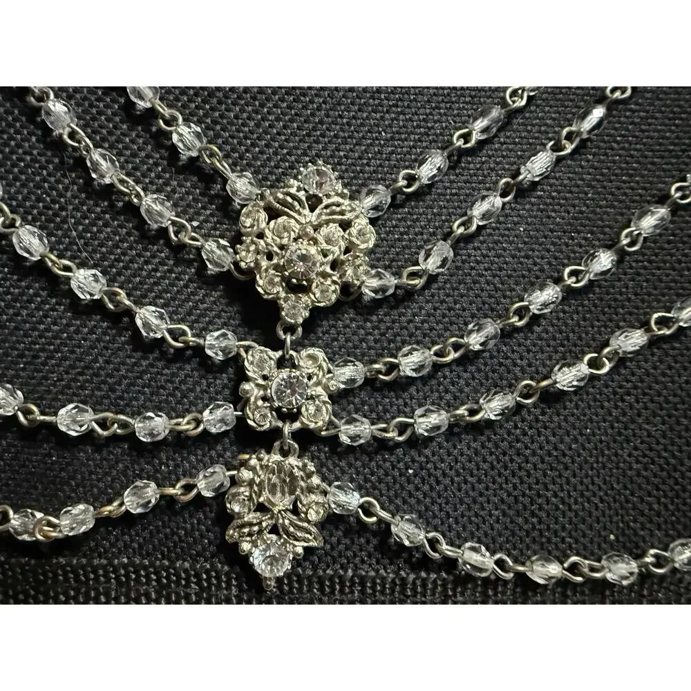 Handmade 5 Layer Vintage Crystal Statement Necklace OOAK